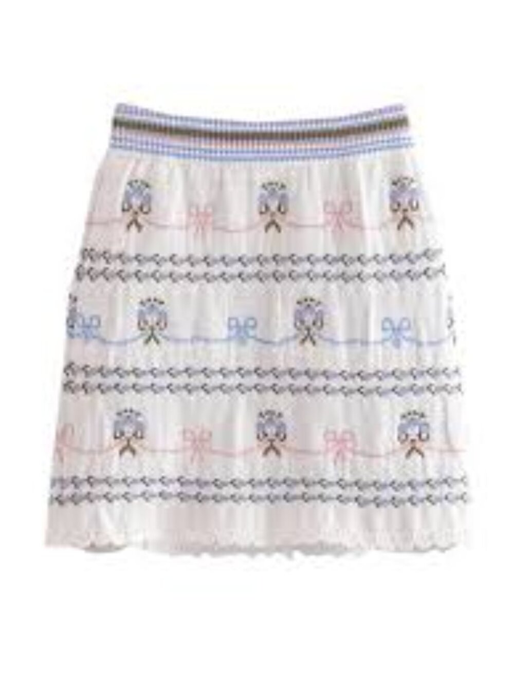 Sweet Women Autumn White Blue Flower Knitted High Waist Mini Skirt